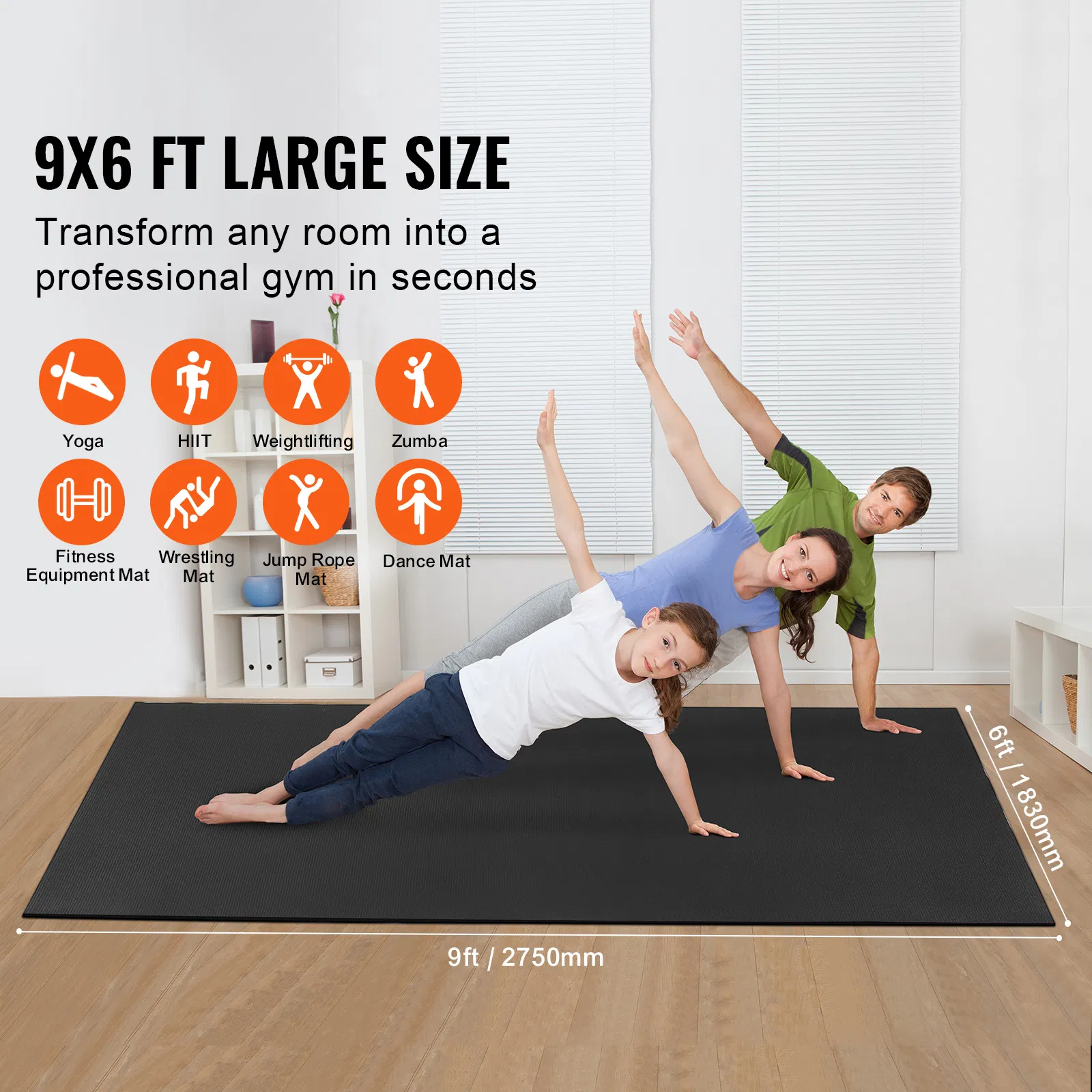 Exercise Mat, Non Slip High Density Premium Yoga Mat, Exercise Yoga Mat for Men & Women, Fitness & Exercise Mat with Bag & Carry Strap, for All Types of Home Yoga, Pilate & Floor Workout (9x6ft) - Image 2
