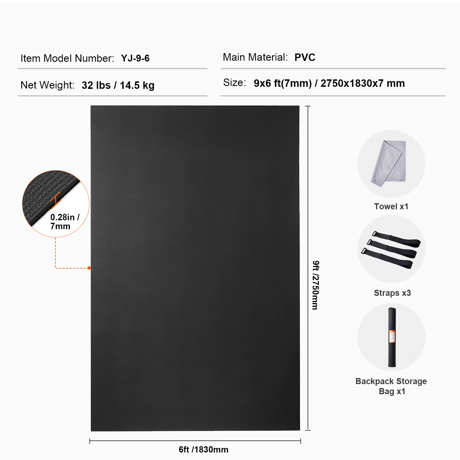 Exercise Mat, Non Slip High Density Premium Yoga Mat, Exercise Yoga Mat for Men & Women, Fitness & Exercise Mat with Bag & Carry Strap, for All Types of Home Yoga, Pilate & Floor Workout (9x6ft) - Image 7