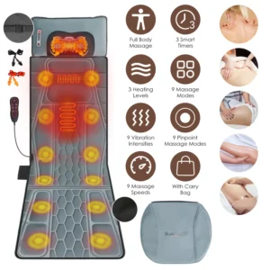 Flannel / PU Material Options - 1 Pc Full Body Massage Mat Multifunctional Massage Chair Pad with Heat Timer Shiatsu Neck Massager Carry Bag Earplugs Anti-Slip Bottom for Reclining Chair