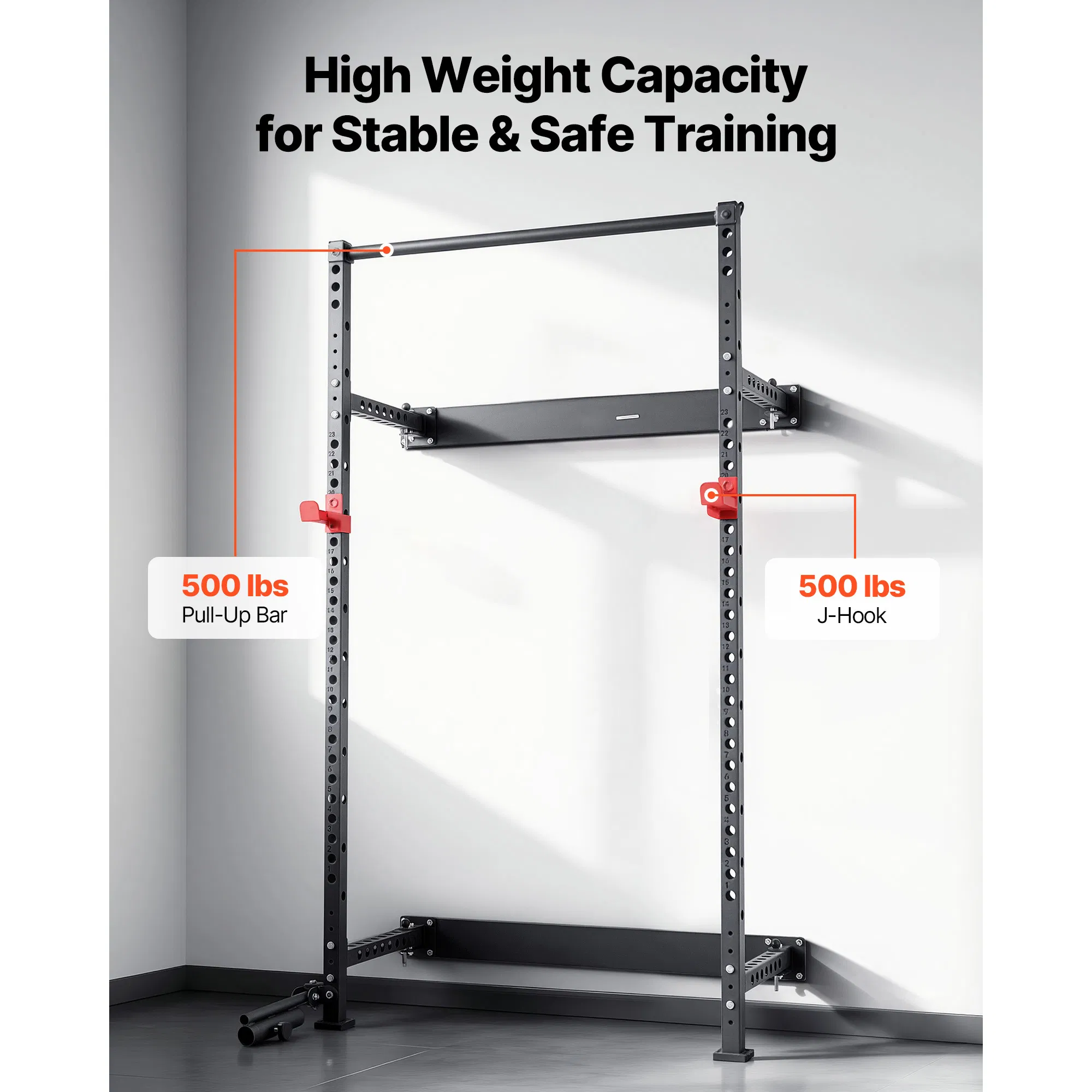Folding Power Cage, Wall-Mounted Power Rack Squat Rack, Multifunctional Strength Training Workout Equipment with Landmine Holder, Adjustable J-Hooks & Pull-Up Bar for Home Gym, 1000LBS Capacity - Image 4