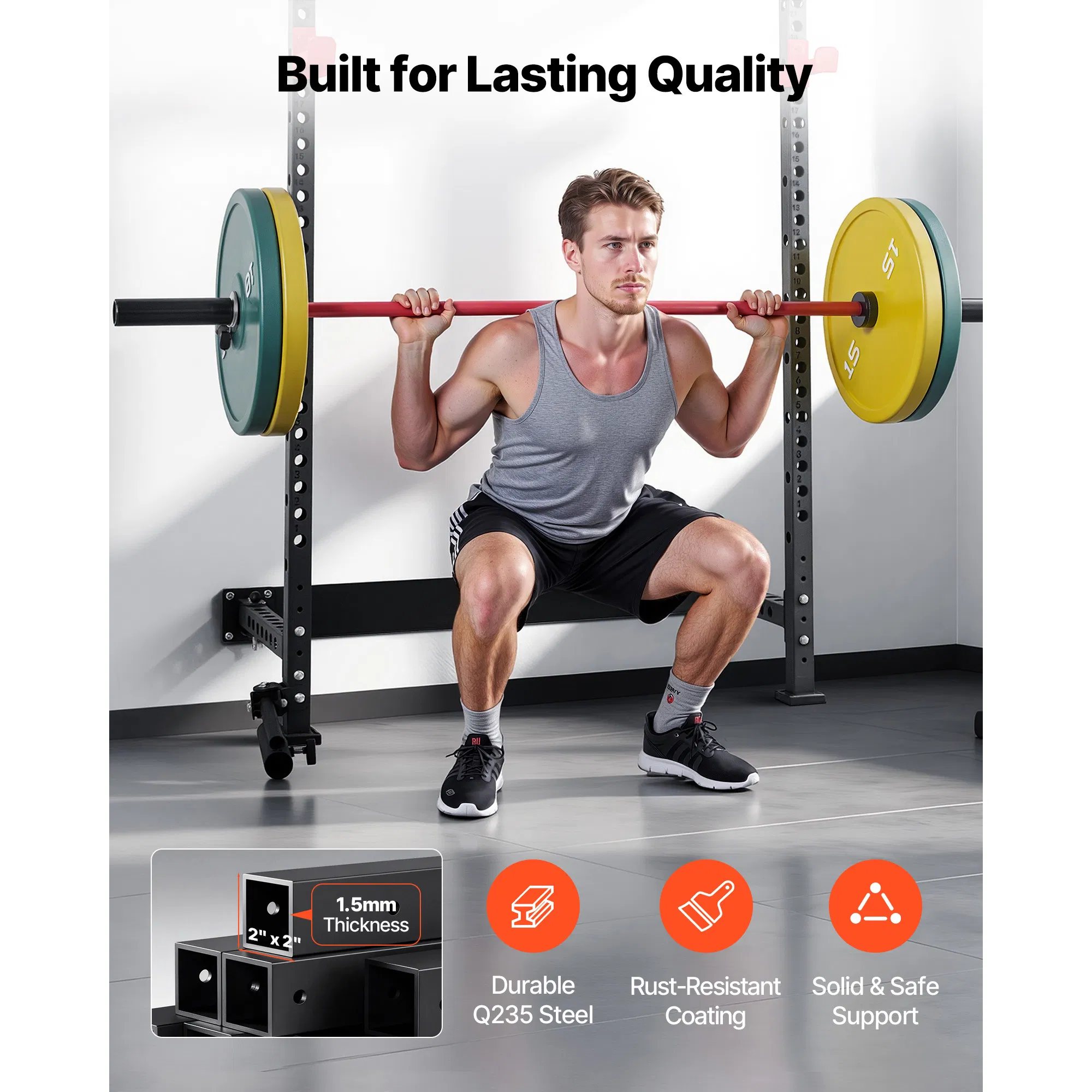 Folding Power Cage, Wall-Mounted Power Rack Squat Rack, Multifunctional Strength Training Workout Equipment with Landmine Holder, Adjustable J-Hooks & Pull-Up Bar for Home Gym, 1000LBS Capacity - Image 6