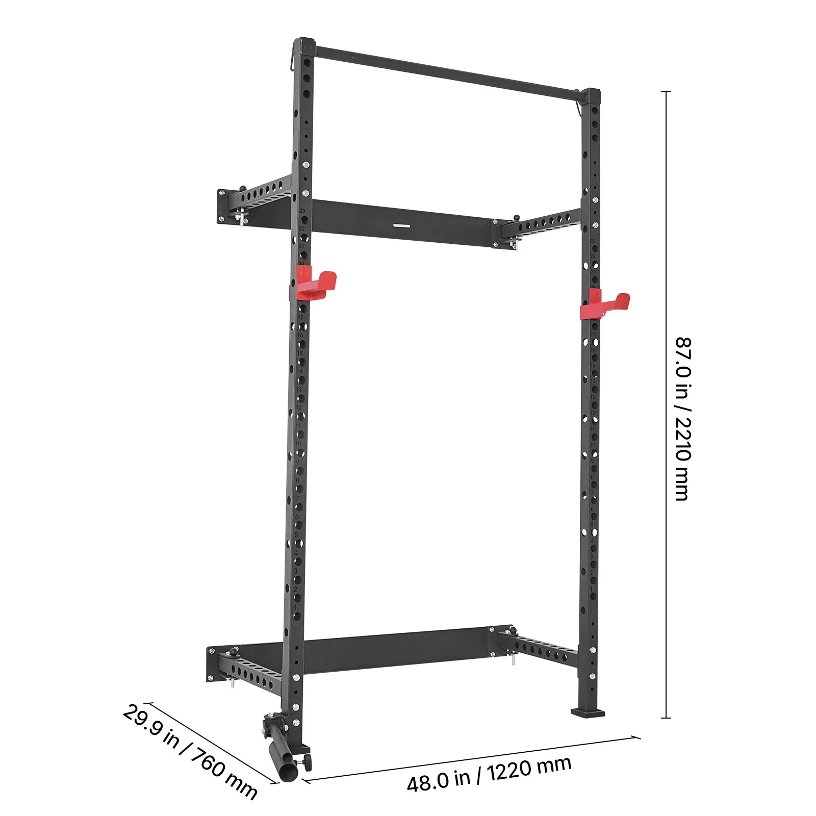 Folding Power Cage, Wall-Mounted Power Rack Squat Rack, Multifunctional Strength Training Workout Equipment with Landmine Holder, Adjustable J-Hooks & Pull-Up Bar for Home Gym, 1000LBS Capacity - Image 8