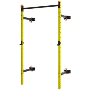 Folding Squat Rack with Pull Up Bar, Wall Mounted and Adjustable, 1000 Pounds Capacity Power Rack, Yellow