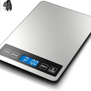 Food Scale, 1g/0.1oz Digital Kitchen Scale - 22lb, 7 Units, Tare & PCS, Rechargeable Power, Tempered Glass & Stainless Steel - Food Weight Scale Grams and Ounces for Cooking, Baking