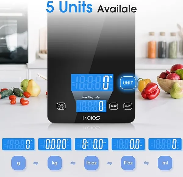 Food Scale, 33lb/15kg Digital Kitchen Scale Weight in Grams and Ounces for Cooking Baking, 1g/0.1oz Precise Graduation, Batteries and Type-C Charging, Tare Function, LCD Display, Black - Image 2