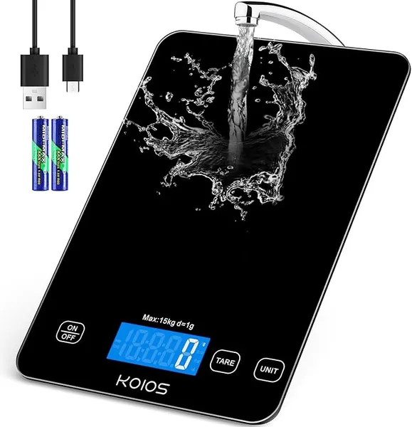 Food Scale, 33lb/15kg Digital Kitchen Scale Weight in Grams and Ounces for Cooking Baking, 1g/0.1oz Precise Graduation, Batteries and Type-C Charging, Tare Function, LCD Display, Black