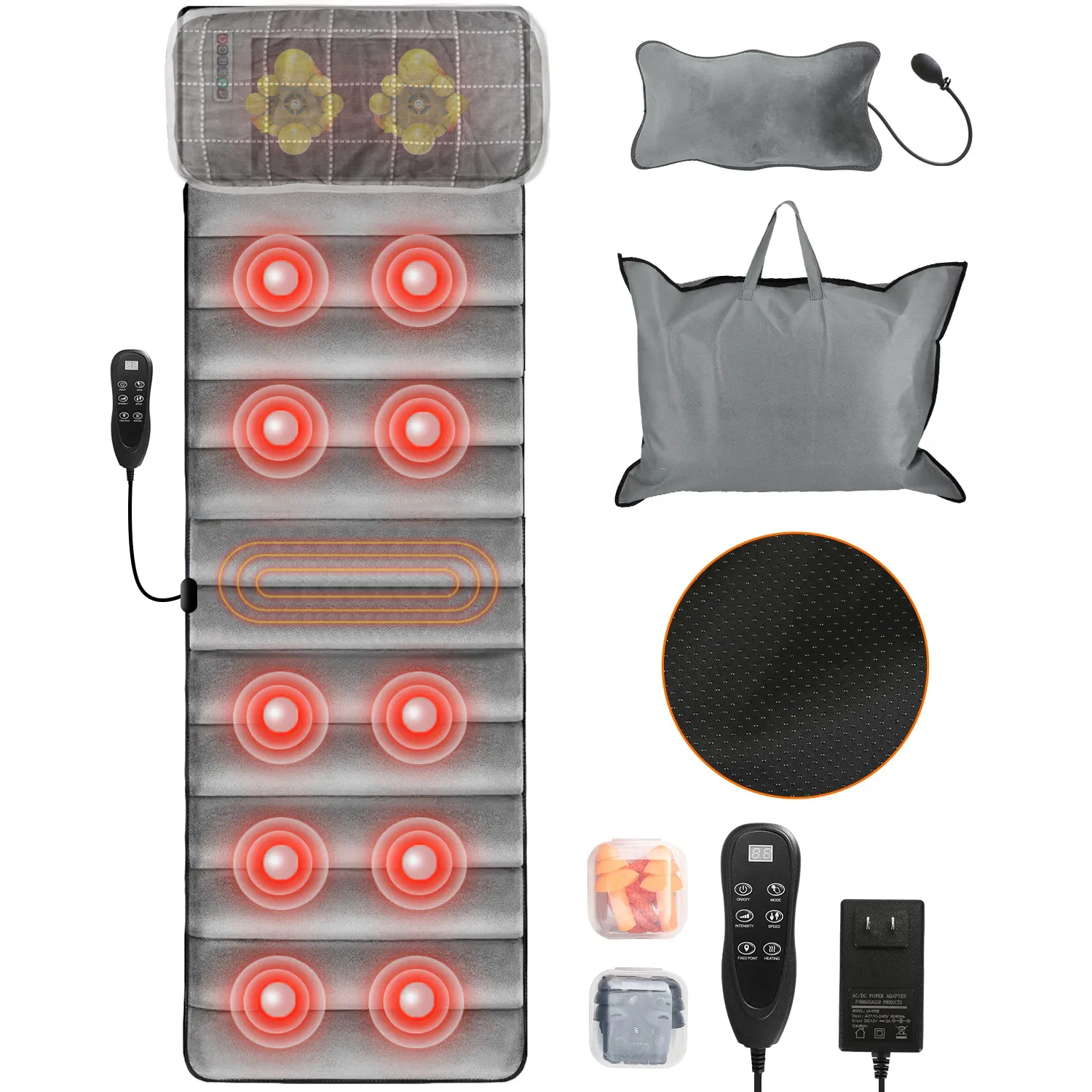 Full Body Electric Massage Mat with Heat Vibration Massage Pad Cushion Back Massage Mattress Chair Pad with Neck Massage Pillow with 10 Vibration Motors Timer - Image 12