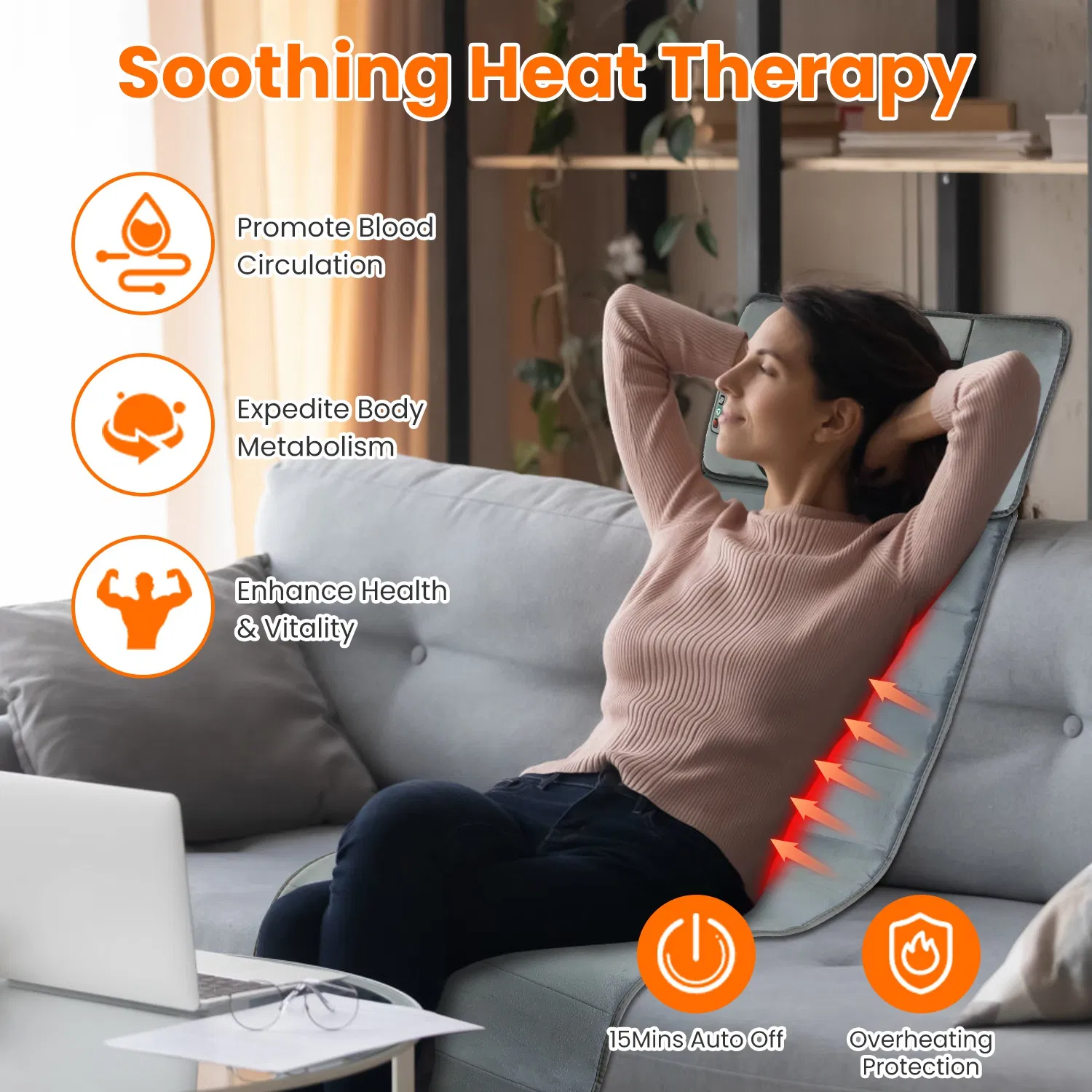 Full Body Electric Massage Mat with Heat Vibration Massage Pad Cushion Back Massage Mattress Chair Pad with Neck Massage Pillow with 10 Vibration Motors Timer - Image 4