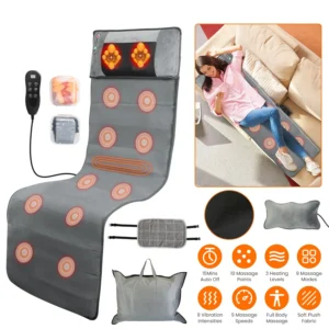 Full Body Electric Massage Mat with Heat Vibration Massage Pad Cushion Back Massage Mattress Chair Pad with Neck Massage Pillow with 10 Vibration Motors Timer