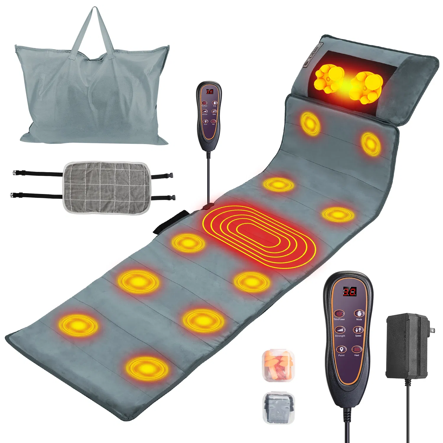 Full Body Electric Massage Mat with Heat Vibration Massage Pad Cushion Back Massage Mattress Chair Pad with Neck Massage Pillow with 10 Vibration Motors Timer Anti-Slip Bottom Earplugs - Image 11
