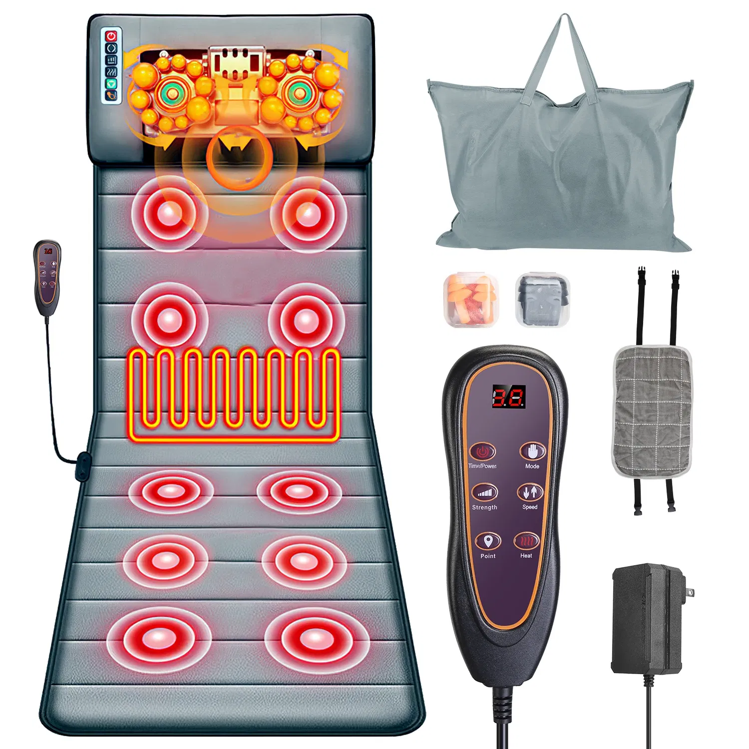 Full Body Electric Massage Mat with Heat Vibration Massage Pad Cushion Back Massage Mattress Chair Pad with Neck Massage Pillow with 10 Vibration Motors Timer Anti-Slip Bottom Earplugs - Image 12