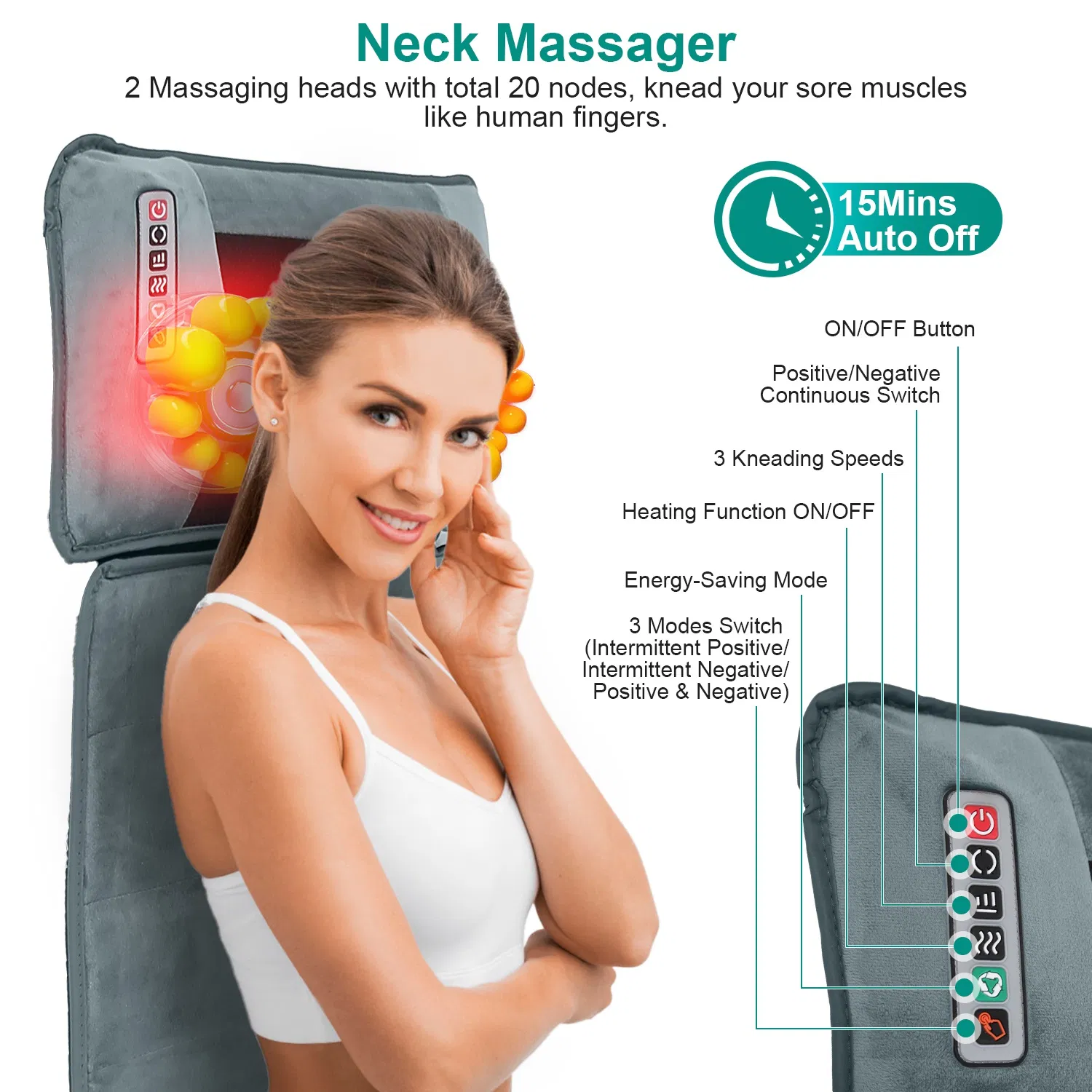 Full Body Electric Massage Mat with Heat Vibration Massage Pad Cushion Back Massage Mattress Chair Pad with Neck Massage Pillow with 10 Vibration Motors Timer Anti-Slip Bottom Earplugs - Image 4