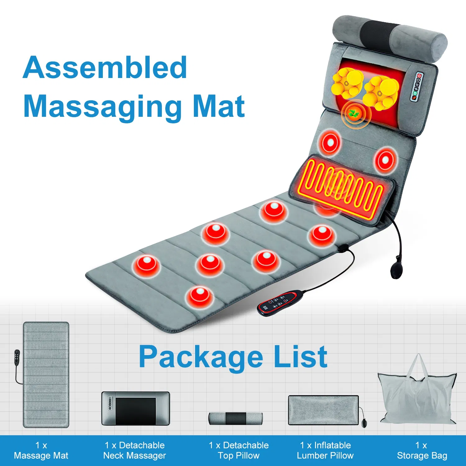 Full Body Electric Massage Mat with Heat Vibration Massage Pad Cushion Back Massage Mattress Chair Pad with Neck Massager Lumbar Pillow with 10 Vibration Motors 3 Timers - Image 4