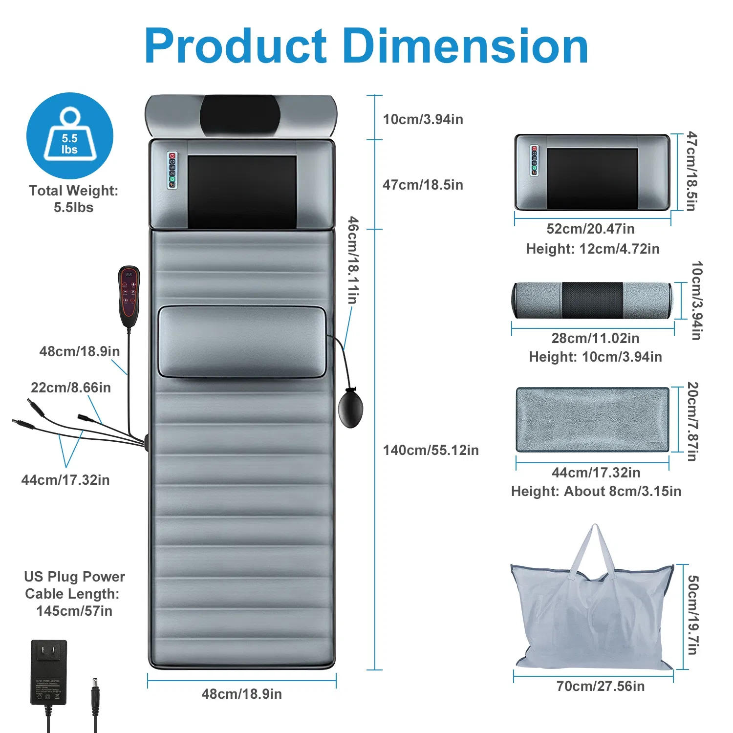 Full Body Electric Massage Mat with Heat Vibration Massage Pad Cushion Back Massage Mattress Chair Pad with Neck Massager Lumbar Pillow with 10 Vibration Motors 3 Timers - Image 5