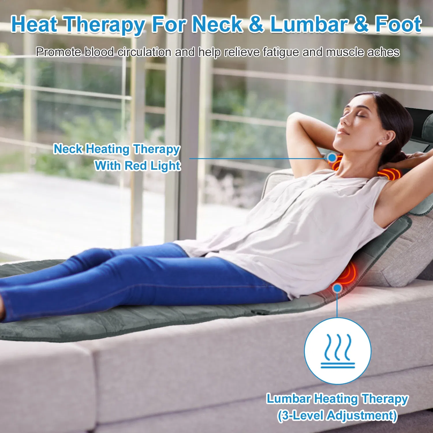 Full Body Electric Massage Mat with Heat Vibration Massage Pad Cushion Back Massage Mattress Chair Pad with Neck Massager Lumbar Pillow with 10 Vibration Motors 3 Timers - Image 10