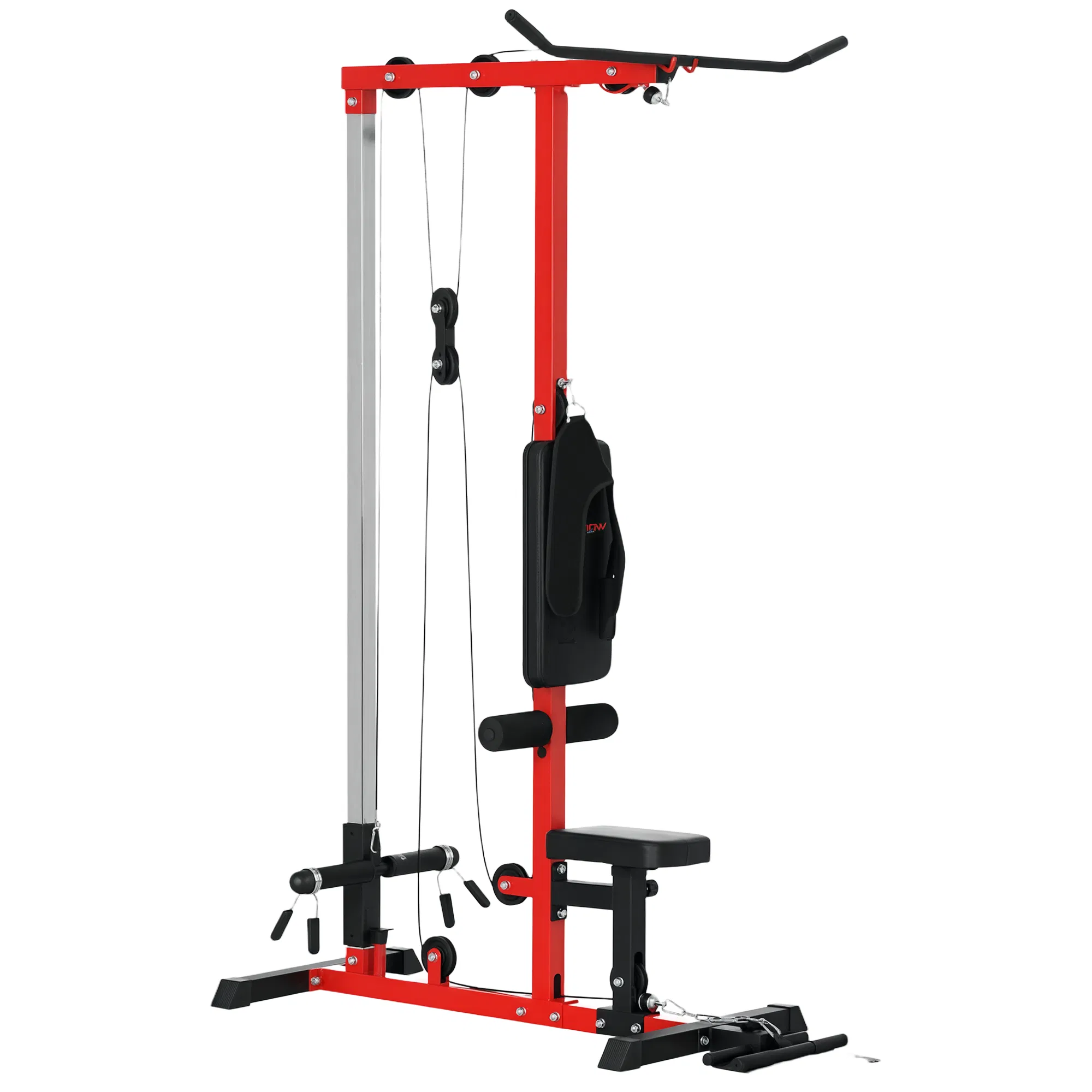 Lat Pull Down Machine, High / Low Pulley Machine with Adjustable Seat and Flip-Up Footplate, Red - Image 11