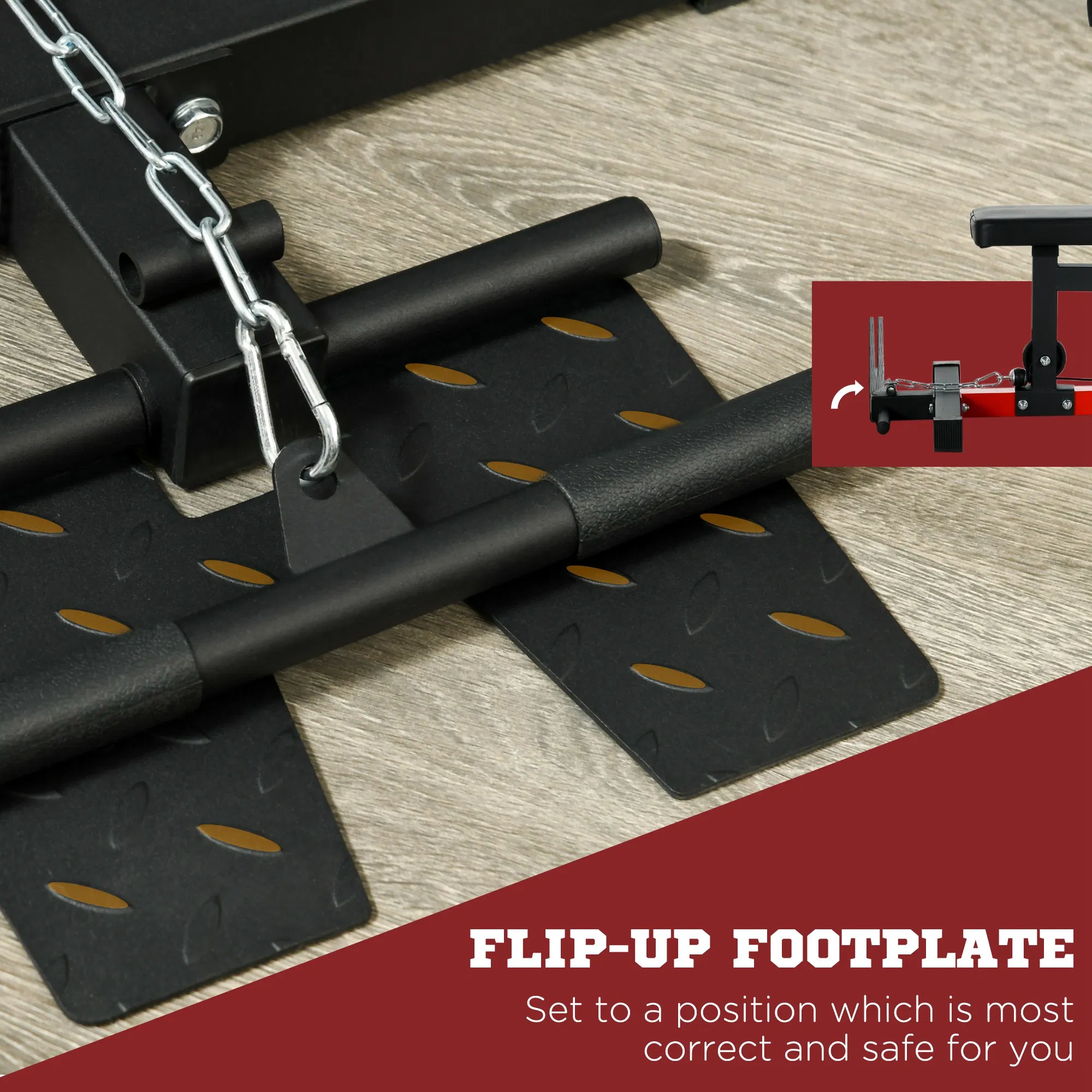 Lat Pull Down Machine, High / Low Pulley Machine with Adjustable Seat and Flip-Up Footplate, Red - Image 7