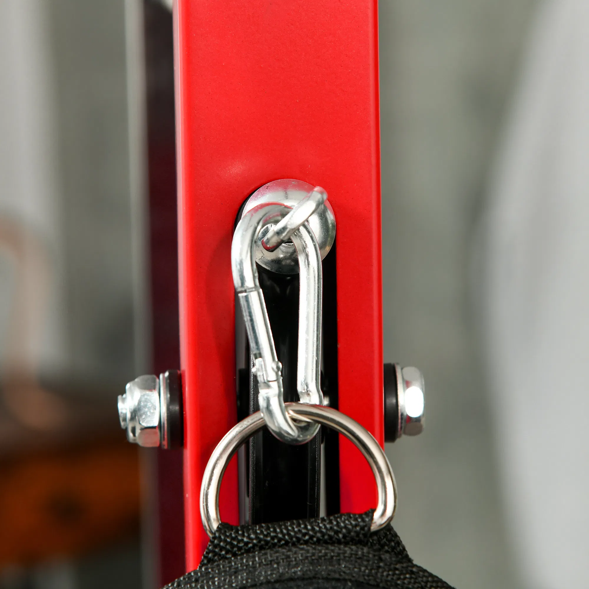 Lat Pull Down Machine, High / Low Pulley Machine with Adjustable Seat and Flip-Up Footplate, Red - Image 9
