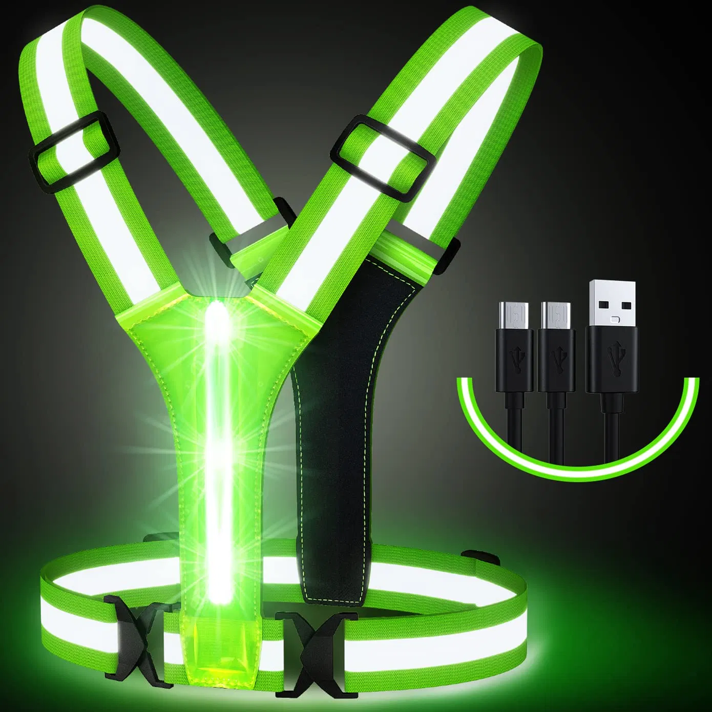 Led Light Up Running Vest Reflective For Walking At Night; High Visibility Gear Rechargeable Adjustable For Runners Walkers Men And Women - Image 5