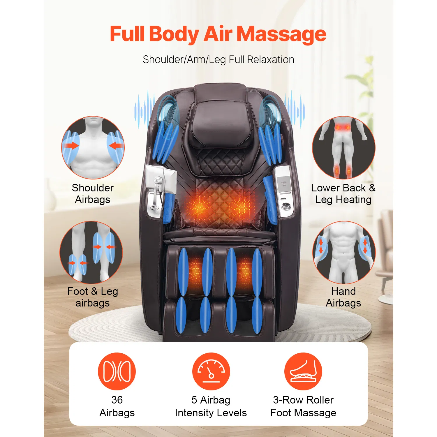 Massage Chair, 4D Full Body Zero Gravity Recliner with SL Track, Yoga Stretch, AI Voice Control, Heat, Foot Roller, Retractable Pedal, 36 Airbags, LCD, Armrest Controls, Rolling Base - Image 3