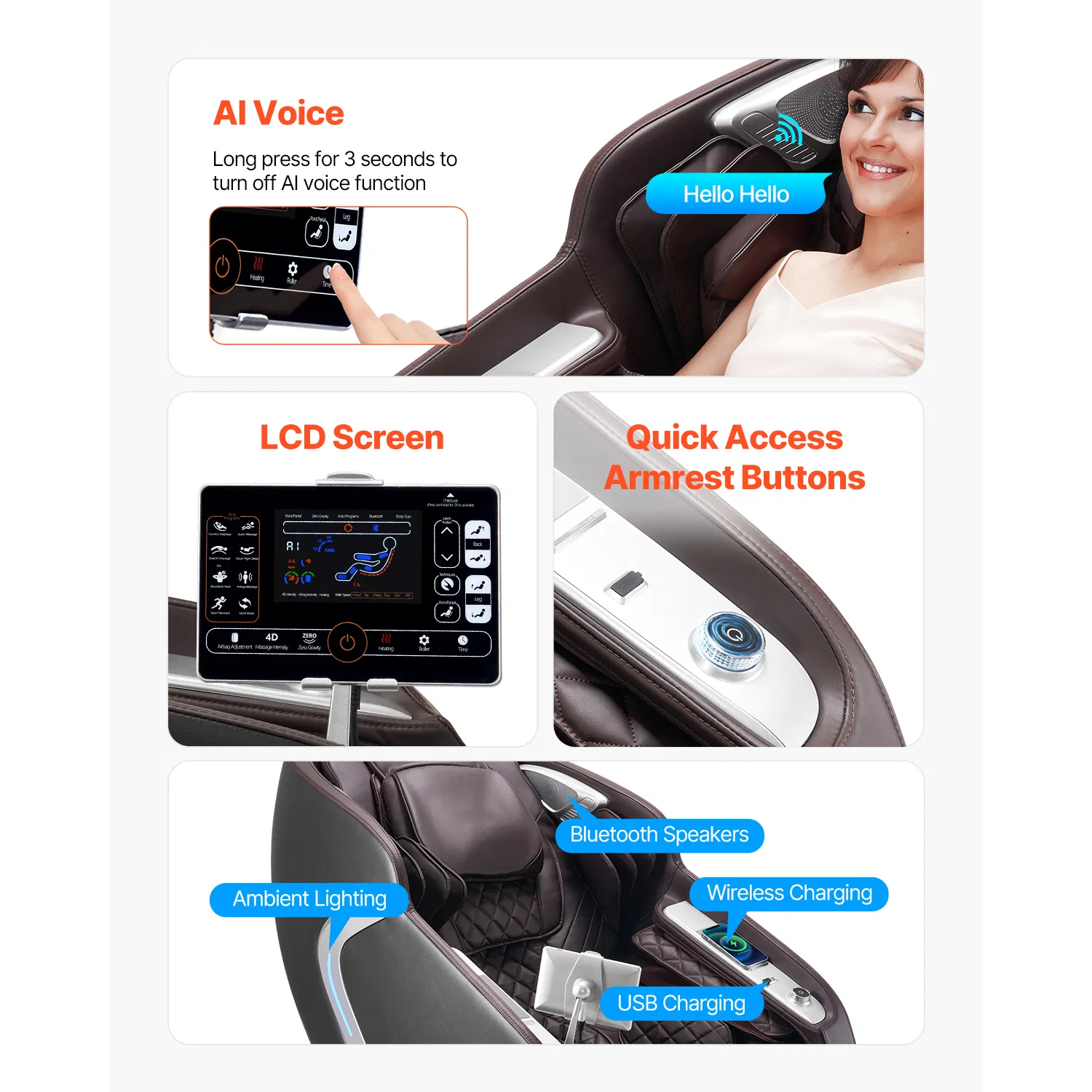 Massage Chair, 4D Full Body Zero Gravity Recliner with SL Track, Yoga Stretch, AI Voice Control, Heat, Foot Roller, Retractable Pedal, 36 Airbags, LCD, Armrest Controls, Rolling Base - Image 6
