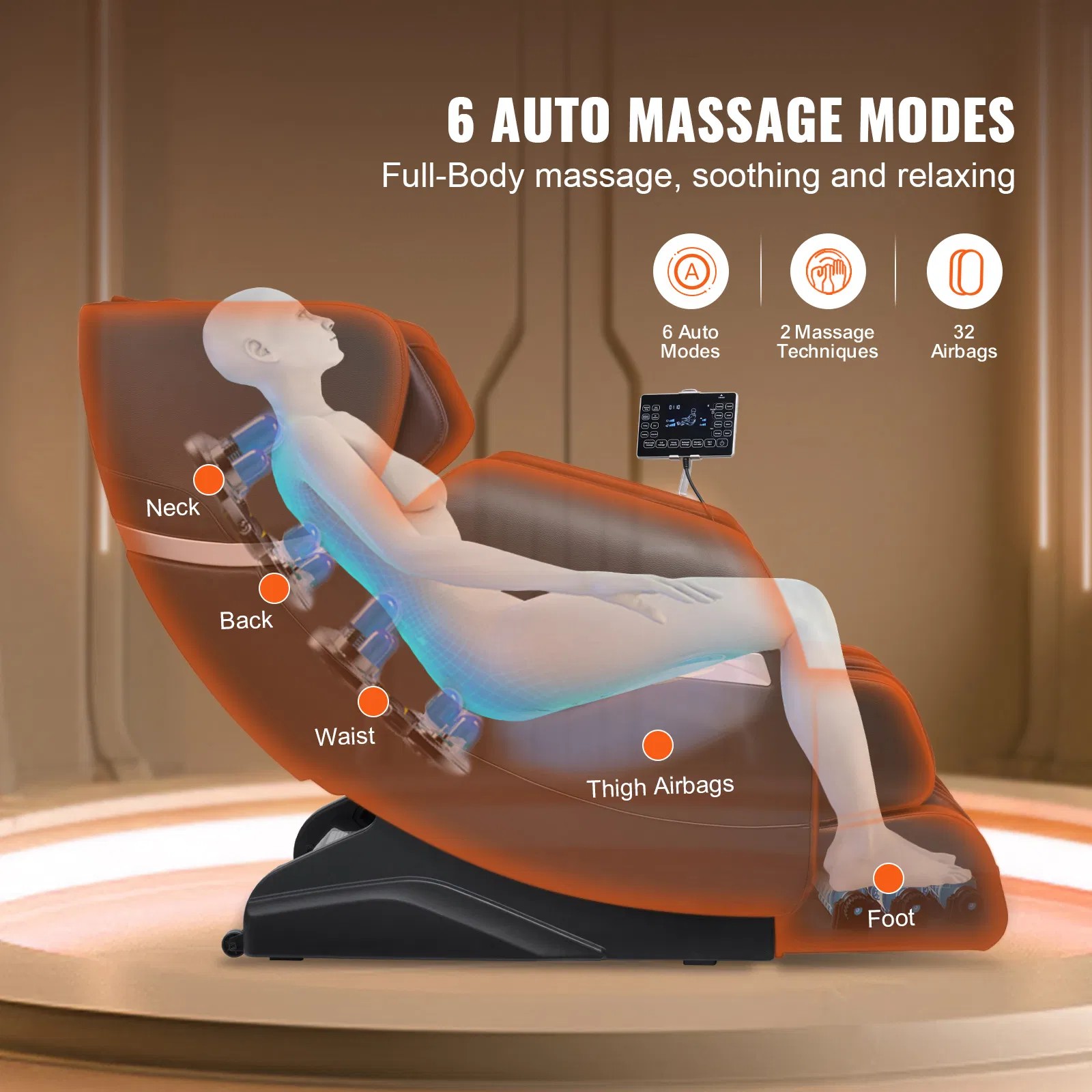 Massage Chair - Full Body Zero Gravity Recliner with Multi Auto Modes, 3D Shiatsu, Heating, Bluetooth Speaker, Airbag, Foot Roller, and Touch Screen - Image 2