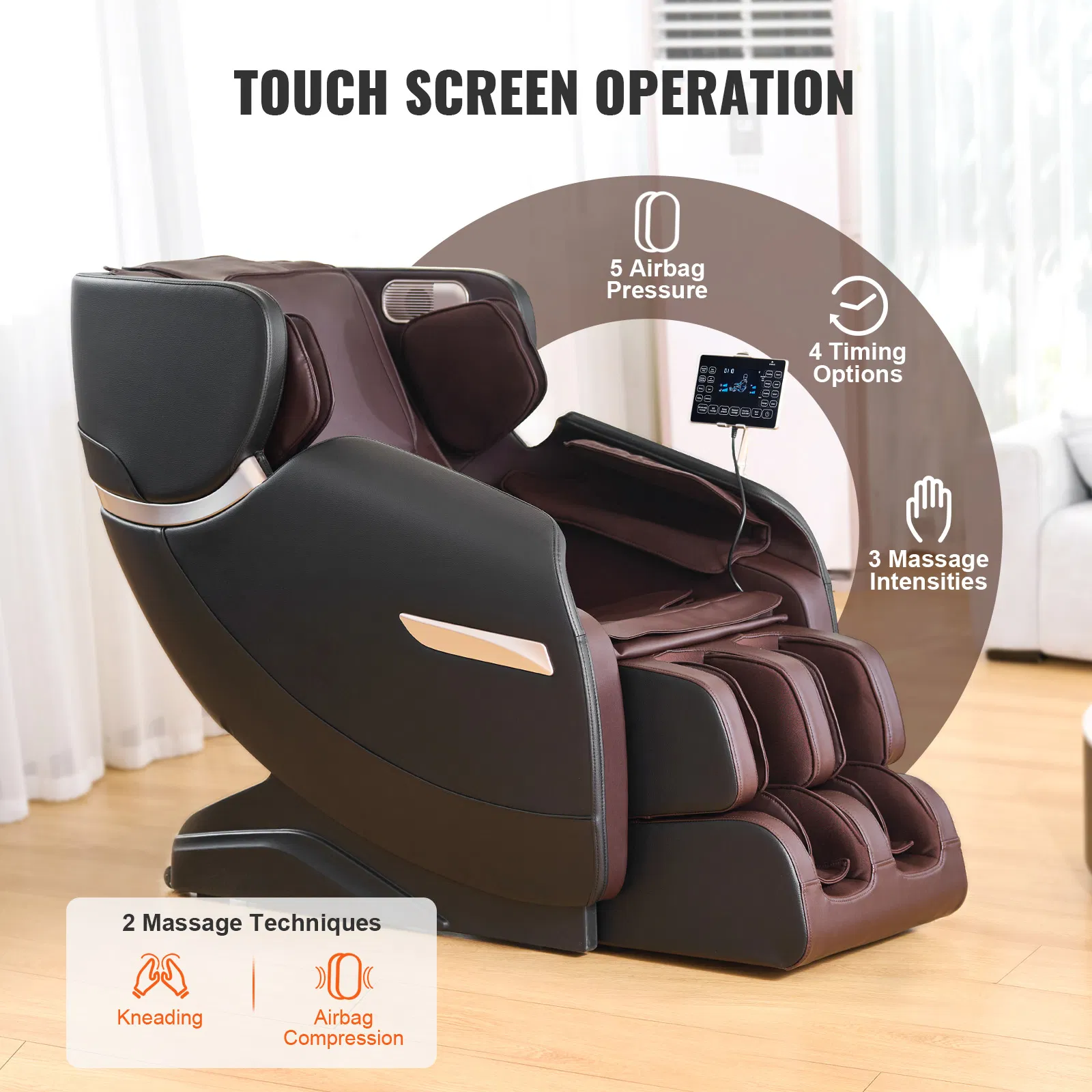 Massage Chair - Full Body Zero Gravity Recliner with Multi Auto Modes, 3D Shiatsu, Heating, Bluetooth Speaker, Airbag, Foot Roller, and Touch Screen - Image 4