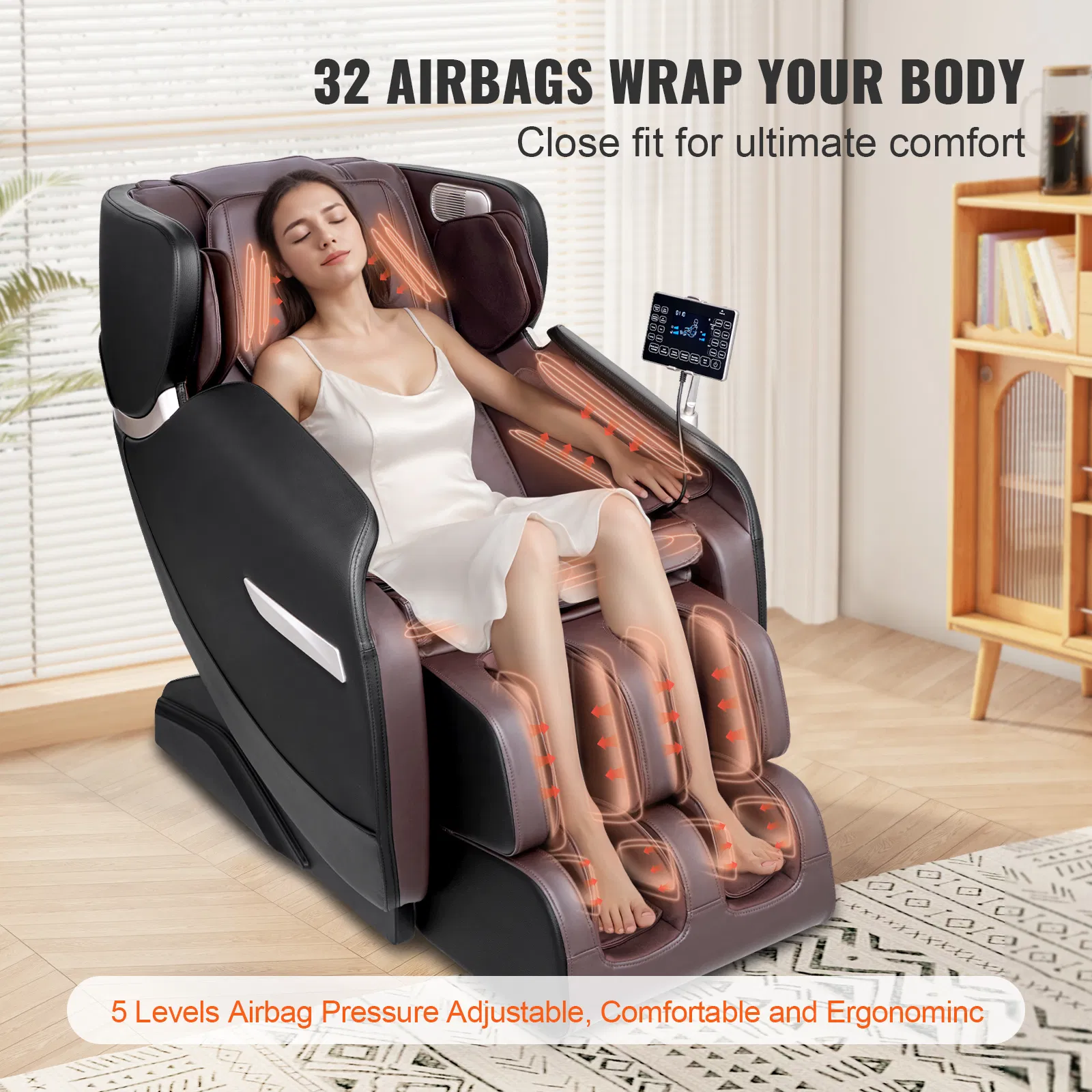 Massage Chair - Full Body Zero Gravity Recliner with Multi Auto Modes, 3D Shiatsu, Heating, Bluetooth Speaker, Airbag, Foot Roller, and Touch Screen - Image 5