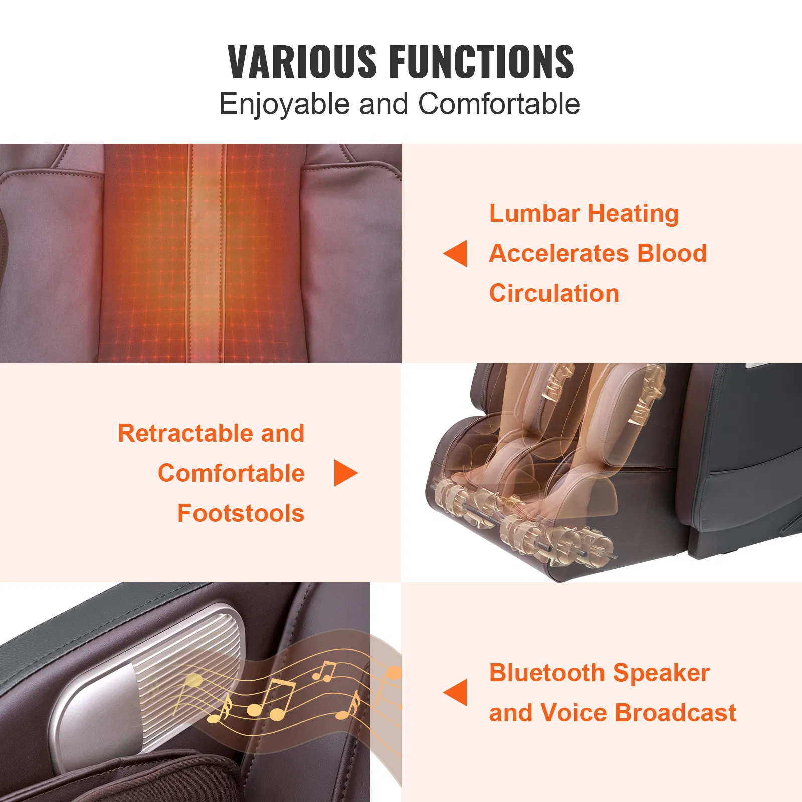 Massage Chair - Full Body Zero Gravity Recliner with Multi Auto Modes, 3D Shiatsu, Heating, Bluetooth Speaker, Airbag, Foot Roller, and Touch Screen - Image 6