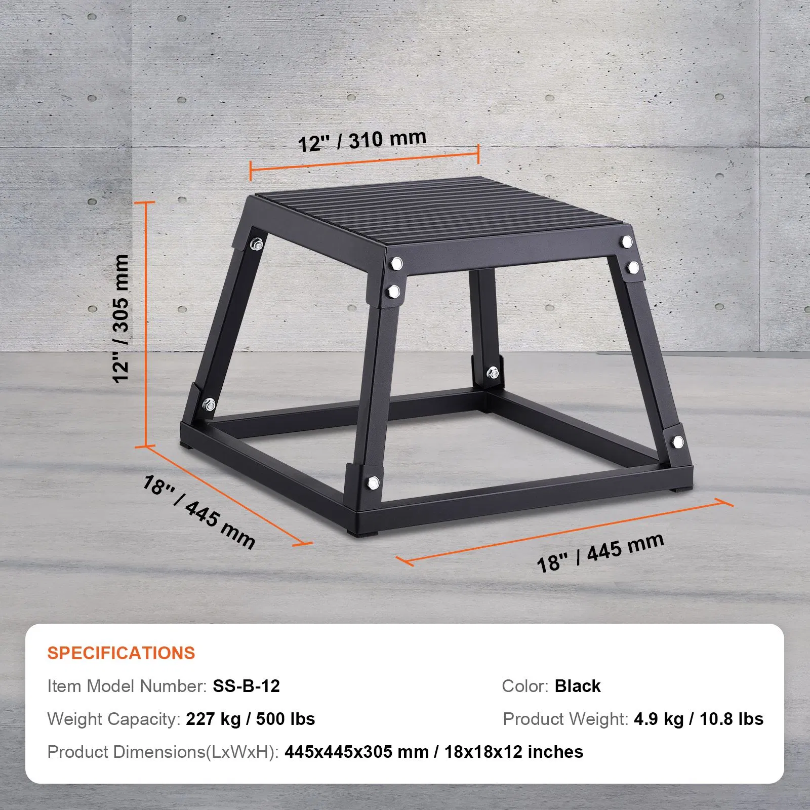 Plyometric Jump Box, 12 Inch Plyo Box, Steel Plyometric Platform and Jumping Agility Box, Anti-Slip Fitness Exercise Step Up Box for Home Gym Training, Conditioning Strength Training, Black - Image 4