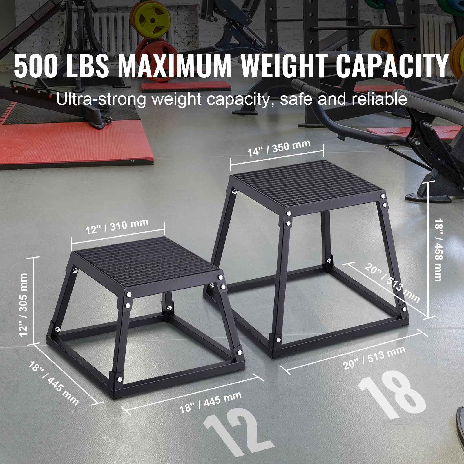 Plyometric Jump Box, 18 Inch Plyo Box, Steel Plyometric Platform and Jumping Agility Box, Anti-Slip Fitness Exercise Step Up Box for Home Gym Training, Conditioning Strength Training, Black - Image 2