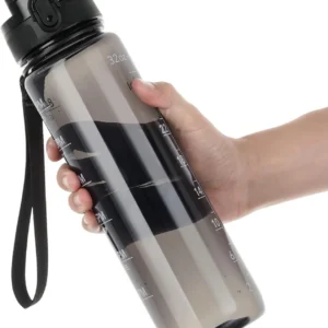 Water Bottle 32oz, Durable and Leakproof Water Bottles Motivational with Time Marker, Tritan, BPA Free, Wide Mouth, Gym, Travel, School,Office, Gifts for Her, Women Men,Clear Black (1 Bottle)