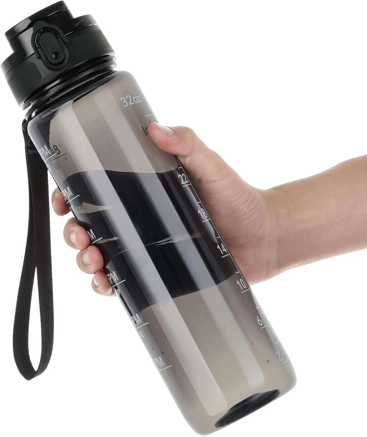 Water Bottle 32oz, Durable and Leakproof Water Bottles Motivational with Time Marker, Tritan, BPA Free, Wide Mouth, Gym, Travel, School,Office, Gifts for Her, Women Men,Clear Black (1 Bottle)
