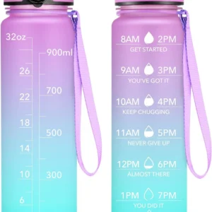 Water Bottle, 32oz Motivational Sports Water Bottle with Time Marker Times to Drink Tritan, BPA Free, Wide Mouth Leakproof, Anniversary Birthday Gifts for Men Women, Confectionery (1 Bottle)