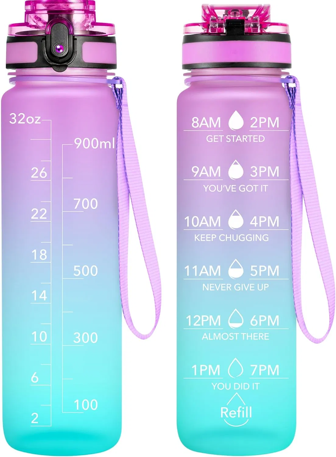 Water Bottle, 32oz Motivational Sports Water Bottle with Time Marker Times to Drink Tritan, BPA Free, Wide Mouth Leakproof, Anniversary Birthday Gifts for Men Women, Confectionery (1 Bottle)