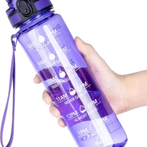 Water Bottle, 32oz Motivational Sports Water Bottle with Time Marker - Times to Drink - Tritan, BPA Free, Wide Mouth Leakproof, Anniversary Birthday Gifts for Men Women, Deep Purple (1 Bottle)