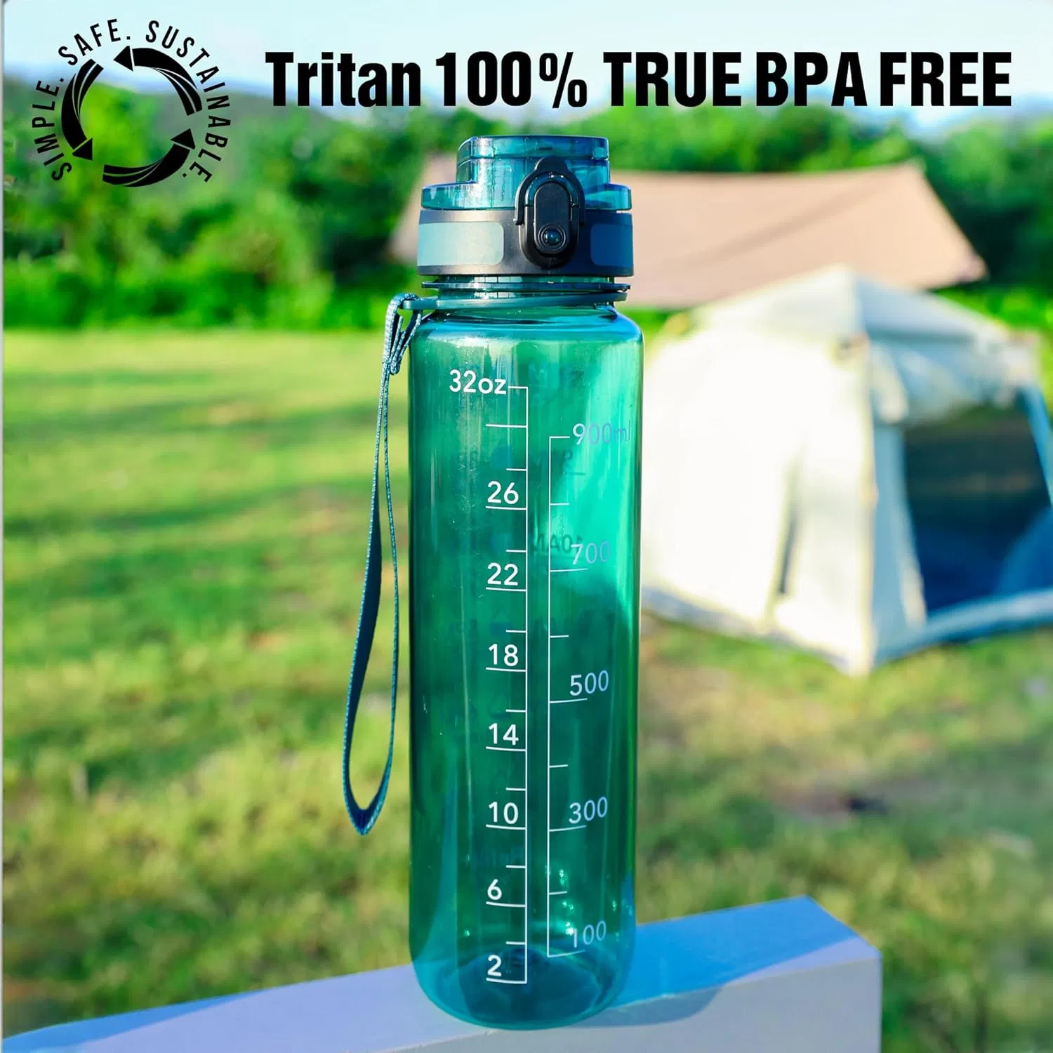 Water Bottle, 32oz Motivational Sports Water Bottle with Time Marker - Times to Drink - Tritan, BPA Free, Wide Mouth Leakproof, Anniversary Birthday Gifts for Men Women, Deep Sea (1 Bottle) - Image 2