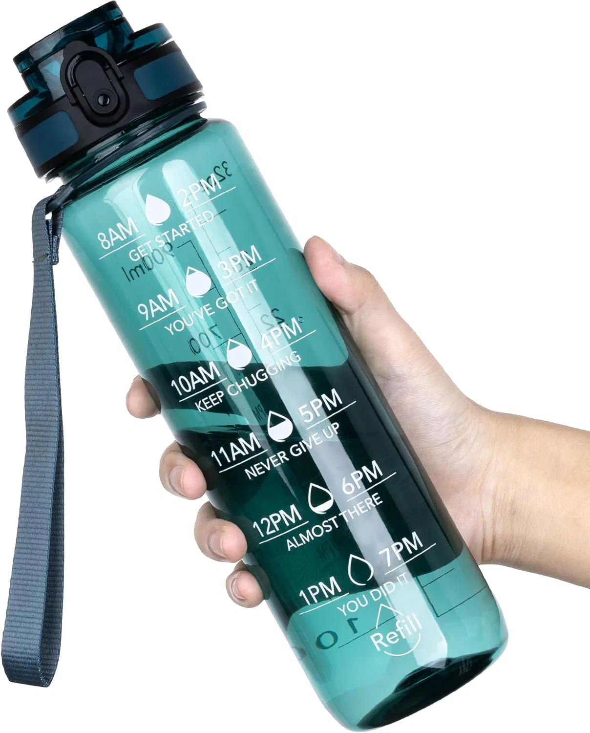 Water Bottle, 32oz Motivational Sports Water Bottle with Time Marker - Times to Drink - Tritan, BPA Free, Wide Mouth Leakproof, Anniversary Birthday Gifts for Men Women, Deep Sea (1 Bottle)