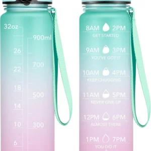 Water Bottle, 32oz Motivational Sports Water Bottle with Time Marker - Times to Drink - Tritan, BPA Free, Wide Mouth Leakproof, Anniversary Birthday Gifts for Men Women,Bubble Gum (1 Bottle)