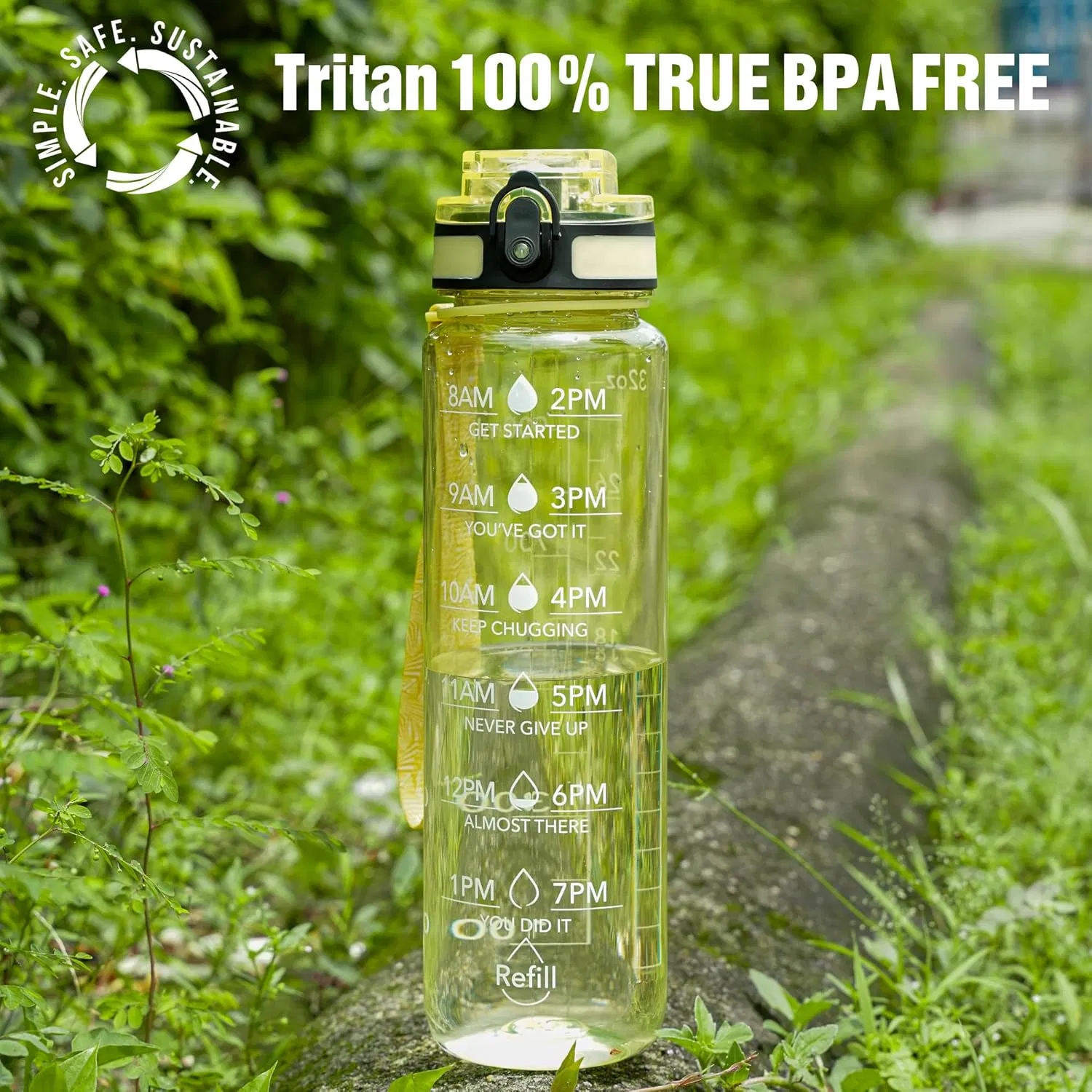 Water Bottle, 32oz Motivational Sports Water Bottle with Time Marker - Times to Drink - Tritan, BPA Free, Wide Mouth Leakproof, Anniversary Birthday Gifts for Men Women,Clear Star (1 Bottle) - Image 3