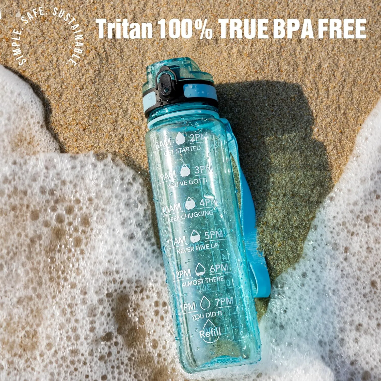 Water Bottle, 32oz Motivational Sports Water Bottle with Time Marker - Times to Drink - Tritan, BPA Free, Wide Mouth Leakproof, Anniversary Birthday Gifts for Men Women,Surfer (1 Bottle) - Image 2