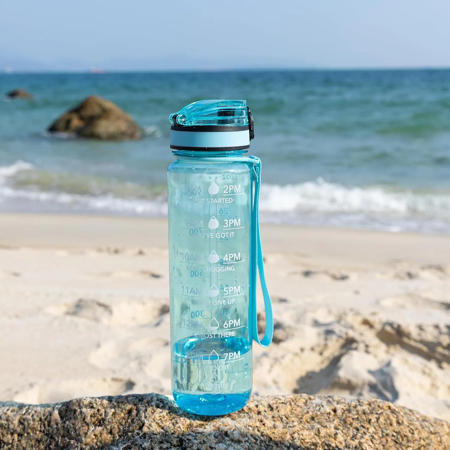 Water Bottle, 32oz Motivational Sports Water Bottle with Time Marker - Times to Drink - Tritan, BPA Free, Wide Mouth Leakproof, Anniversary Birthday Gifts for Men Women,Surfer (1 Bottle) - Image 3