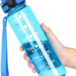 Water Bottle, 32oz Motivational Sports Water Bottle with Time Marker - Times to Drink - Tritan, BPA Free, Wide Mouth Leakproof, Glacial Blue (1 Bottle)
