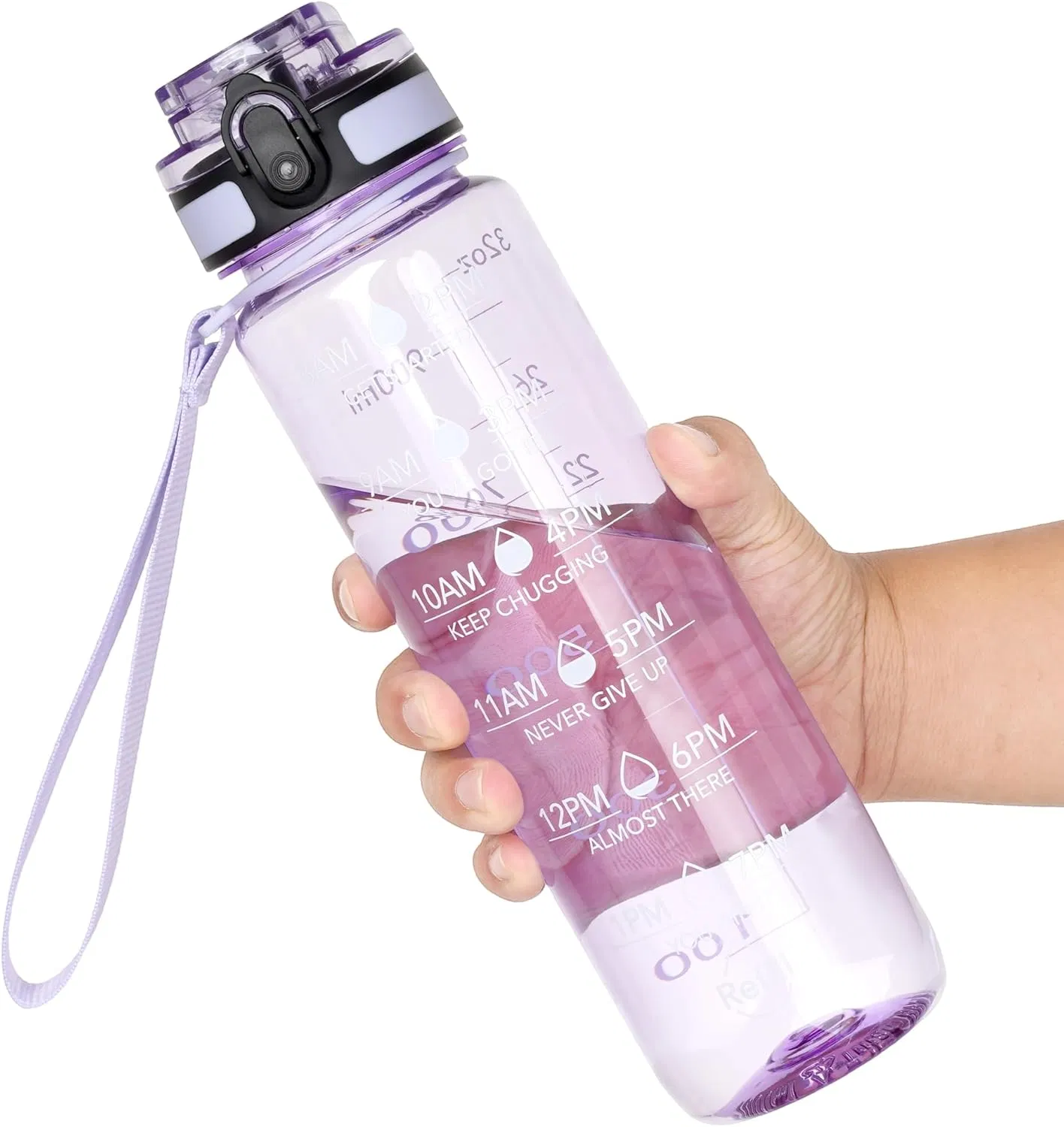 Water Bottle, 32oz Motivational Sports Water Bottle with Time Marker - Times to Drink - Tritan, BPA Free, Wide Mouth Leakproof,Anniversary Birthday Gifts for Men Women, Amethyst (1 Bottle