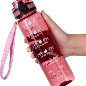 Water Bottle, 32oz Motivational Sports Water Bottle with Time Marker - Times to Drink - Tritan, BPA Free, Wide Mouth Leakproof,Anniversary Birthday Gifts for Men Women, Clear Red