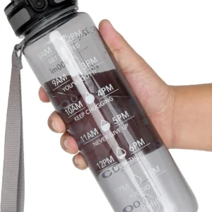 Water Bottle, 32oz Motivational Sports Water Bottle with Time Marker - Times to Drink - Tritan, BPA Free, Wide Mouth Leakproof,Anniversary Birthday Gifts for Men Women,Smoke Grey (1 Bottle)