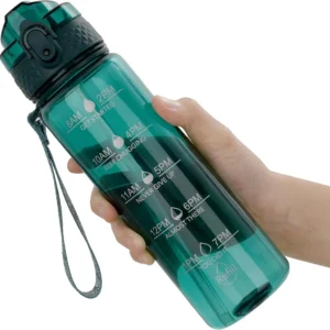 Water Bottle for school Girls Boys, Motivational Water Bottles With Silicone Straw, Leak-Proof Tritan BPA-Free, Reusable water bottles for kids, Trout Green