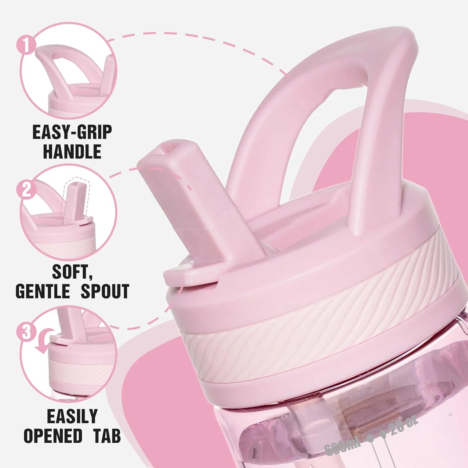 Water Bottle with Straw,Tritan BPA-Free,Leak-Proof Design for Travel, Home, School, (Pink) - Image 2