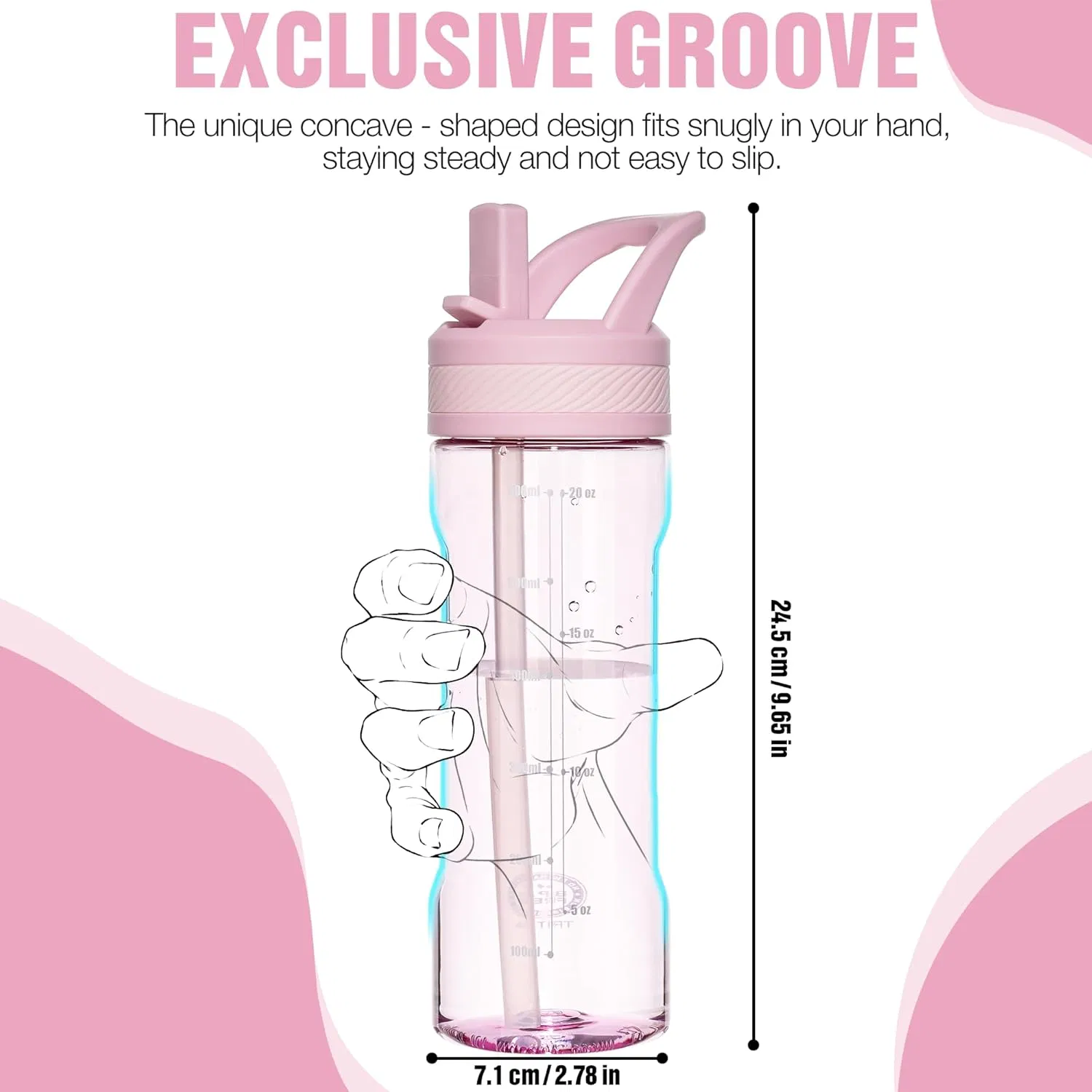 Water Bottle with Straw,Tritan BPA-Free,Leak-Proof Design for Travel, Home, School, (Pink) - Image 3