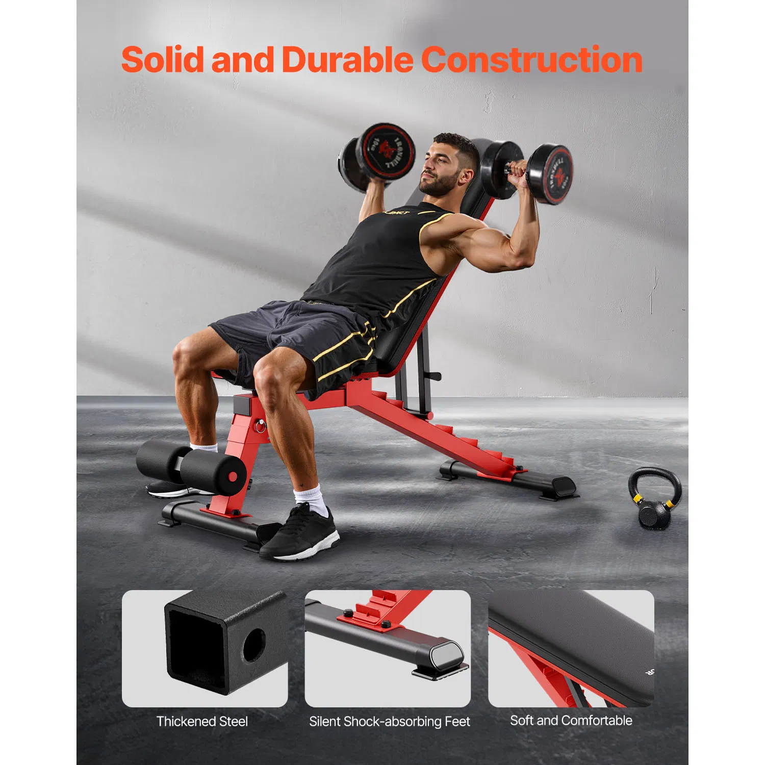 Weight Bench, 1200lbs Heavy Duty Stable Weight Bench Press for Full Body Workout, Adjustable Exercise Sit up Bench for Home Gym Strength Training, Flat Bench with Quick Folding & Fast Adjustment - Image 3